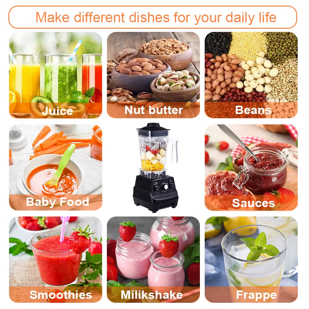 Mini Pro 1800W High Power Smoothie Blender BPA Free 1.8L and 0.6L Dual Jar High Performance Kitchen Mixer Juicer